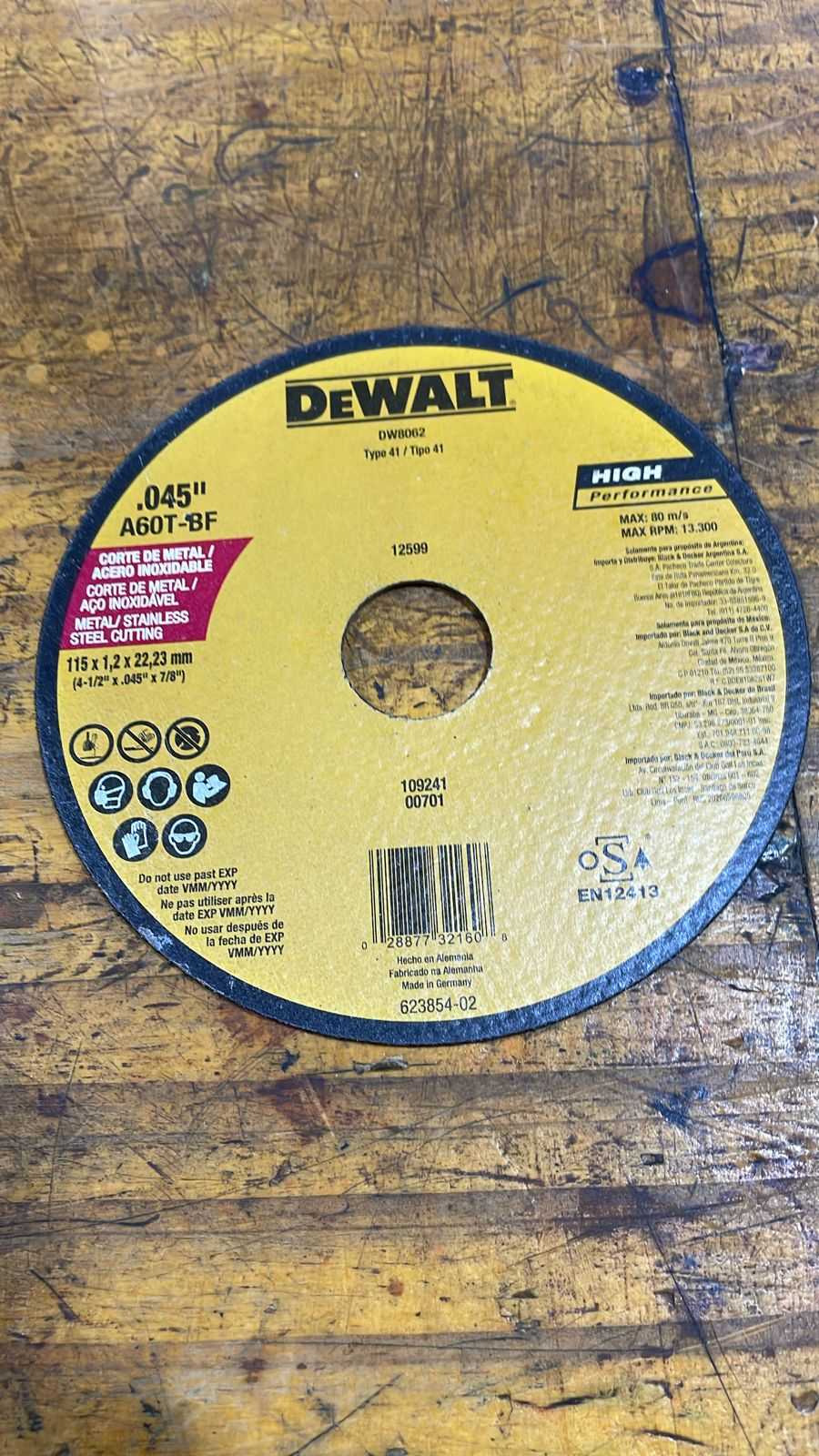 Precio 1 200,00 dewalt  Disco corte 4.5 pulgadas