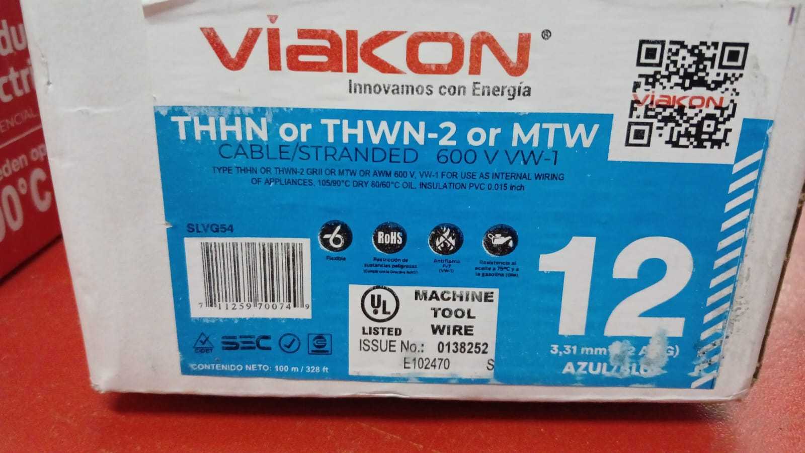 Precio 25 000,00 viakon thhn caja de cable 100 mts  calibre 12awg azul