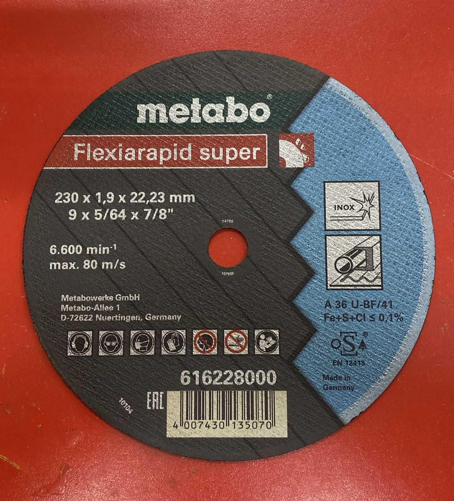 Precio 1 200,00 Metabo  Disco de 9 pulgadas para metal  y acero inoxidable