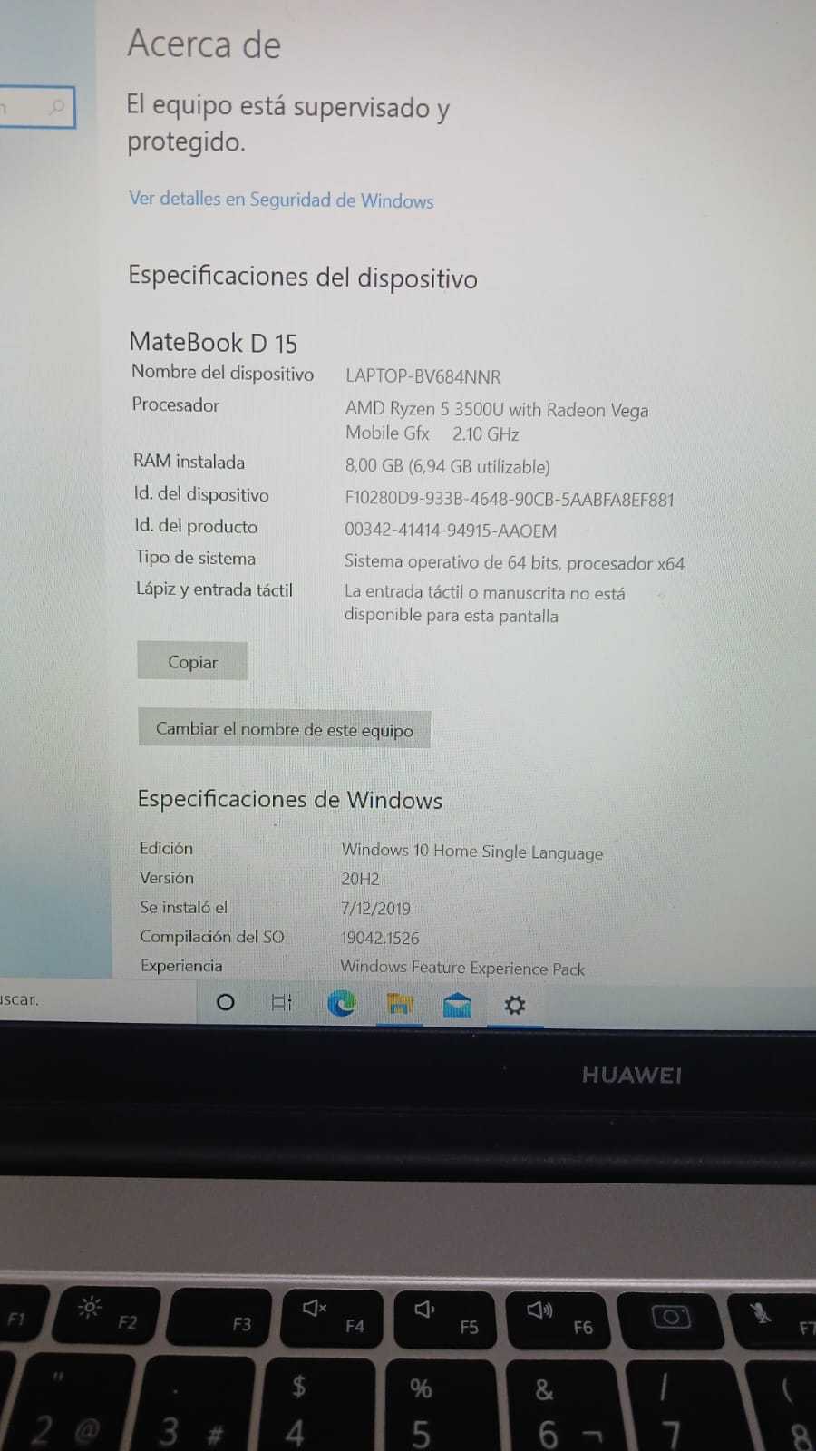 Precio 175 000,00 huawei boh waq9r portatil  ryzen5  3500u  8gb ram   256gb SSDD  1 tb con cargador