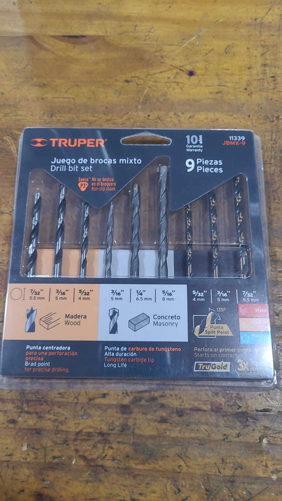 Precio 4 000,00 truper  Juego de brocas 9 piezas