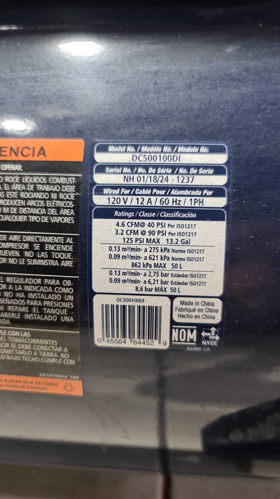 Precio 120 000,00 CAMPELL HAUSFELD  COMPRESOR 50 LITROS CON MANGUERA Y PISTOLA