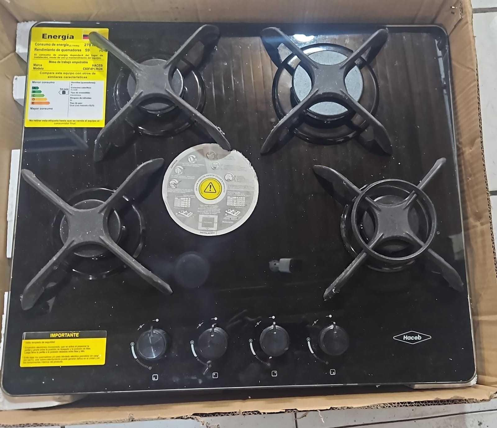 Precio 125 000,00 haceb cg60 Cocina de gas 4 quemadores en vidrio para empotrar