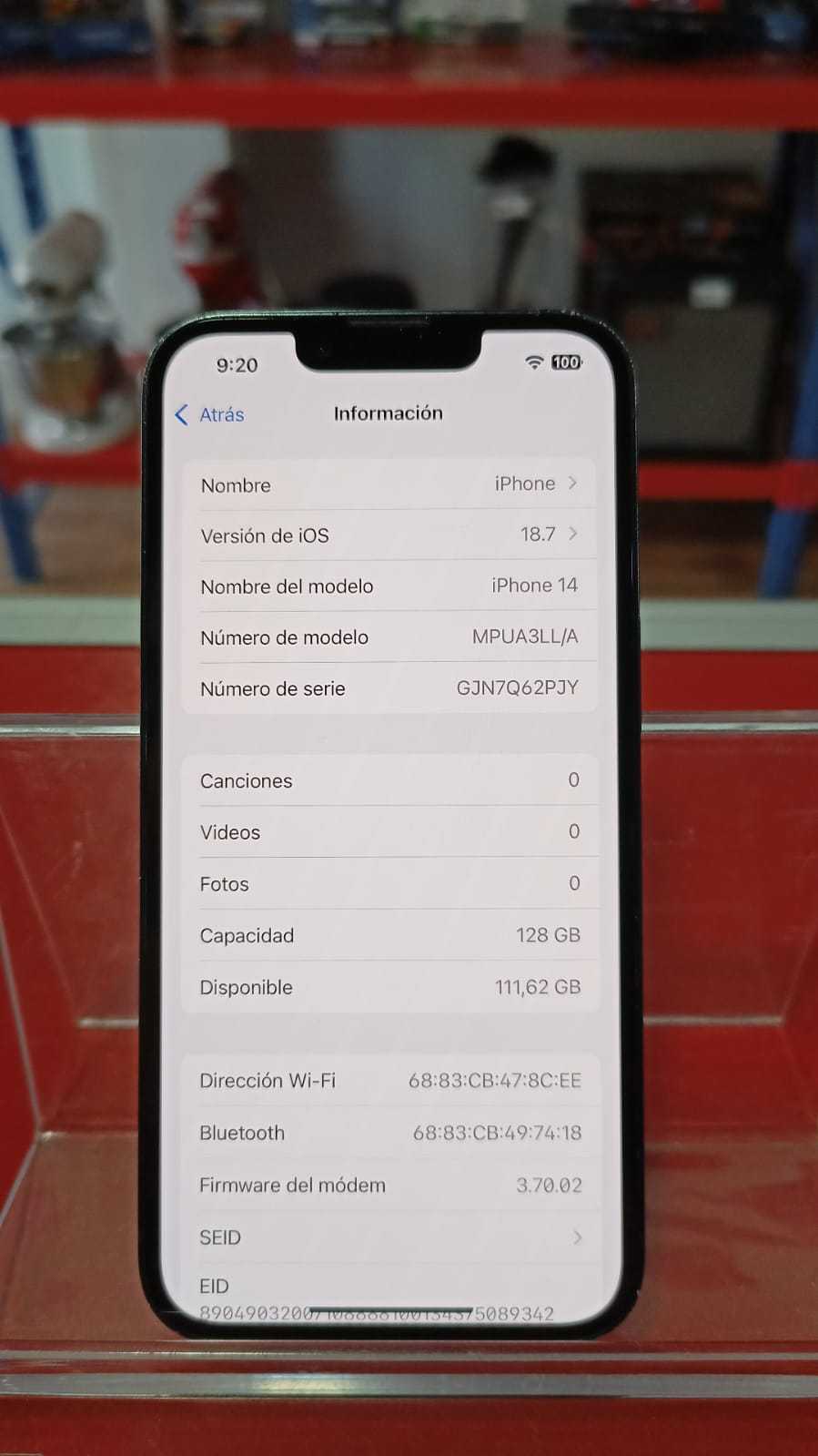 Precio 225 000,00 APPLE iPhone 14 iPhone 14 128 GB 85 BATERIA sin cargador solo ESIM