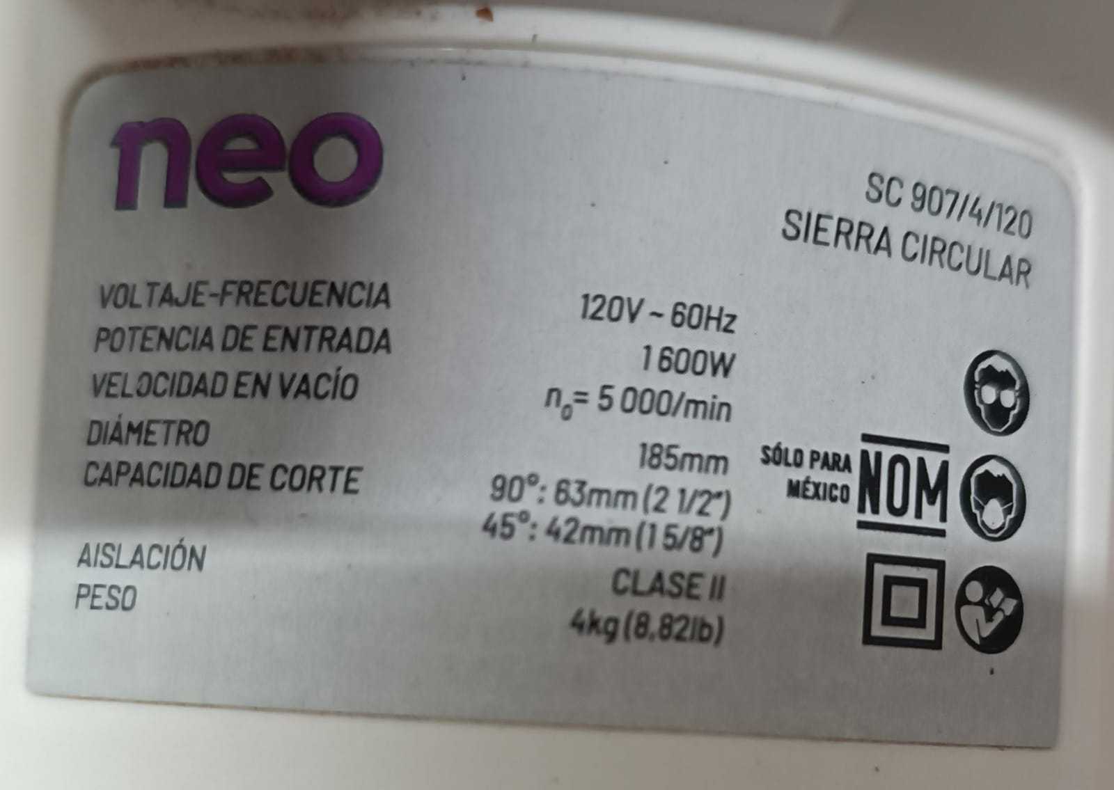 Precio 42 000,00 NEO SC 9074120 SIERRA CIRCULAR NEO SC 9073120 7 14 1600W 120V