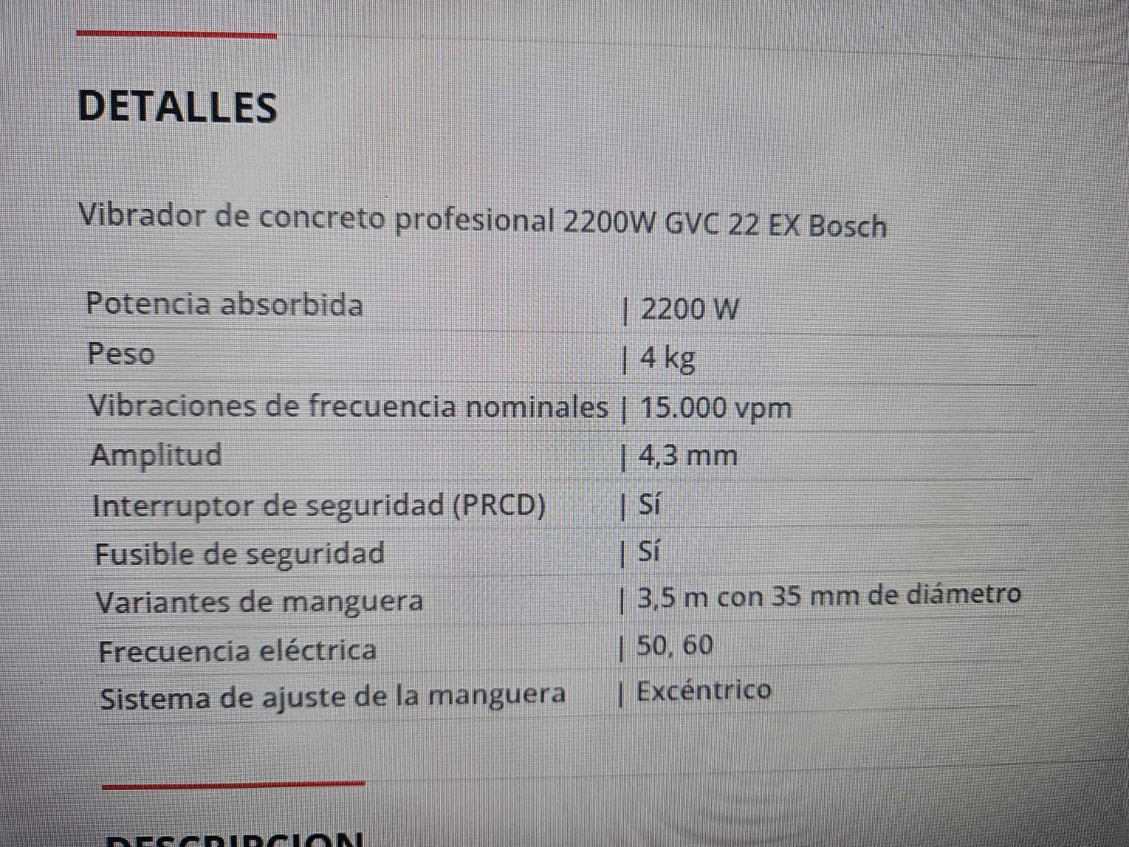 Precio 230 000,00 bosch gvc22 ex Vibrador electrico de concreto 2200 watts 15mil vpm